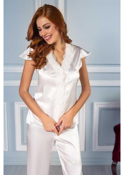 Pierre Cardin 6'lı Saten Gecelik Sabahlık Çeyiz Seti 6010 Ekru