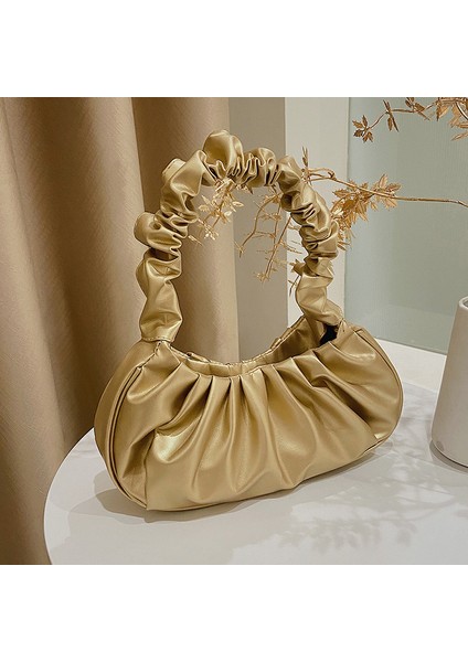 Düz Renk Bulut Pileli Çanta Basit Kadın Koltuk Altı Çantası (Yurt Dışından)