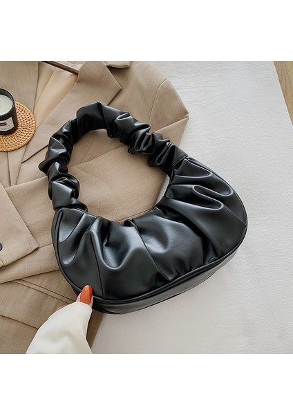 Düz Renk Bulut Pileli Çanta Basit Kadın Koltuk Altı Çantası (Yurt Dışından)