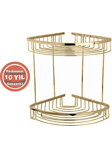 Paslanmaz Pirinç Destina 2 Katlı 22 x 22 cm Şampuanlık Köşe Süngerlik Altın Gold