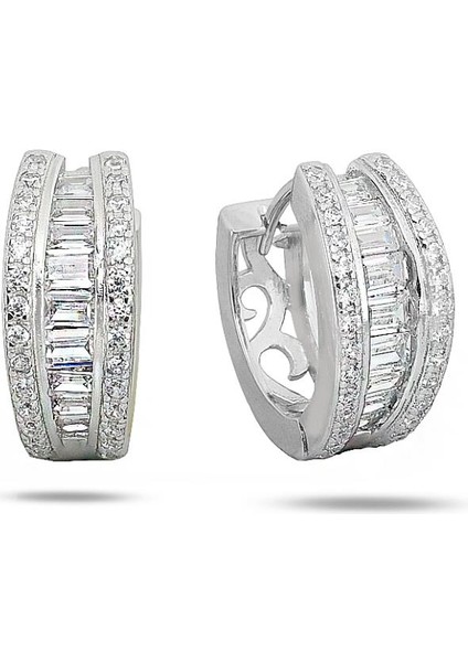 Pırlanta Model Baget Zirkon Halka Kadın Gümüş Küpe 16 mm