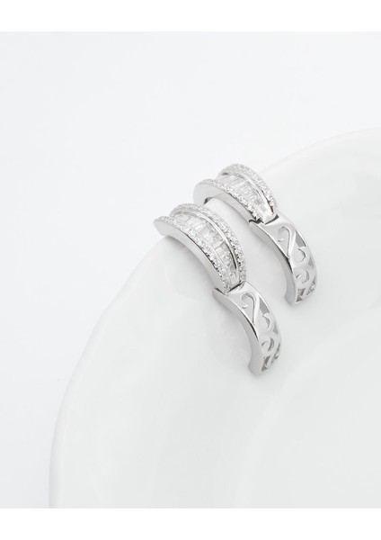 Pırlanta Model Baget Zirkon Halka Kadın Gümüş Küpe 16 mm modelleri