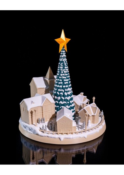 Karlı Noel Evi Obje Çam Ağaclı Yılbaşı Köyü Obje Büyük Boy 20CM