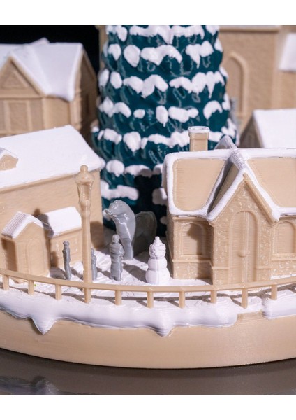 Karlı Noel Evi Obje Çam Ağaclı Yılbaşı Köyü Obje Büyük Boy 20CM