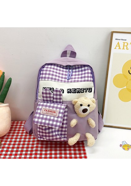 Yeni Ekose Ayı Çocuk Çantası 2024 Sonbahar Yeni Büyük Kapasiteli Çocuk Sırt Çantası (Yurt Dışından)