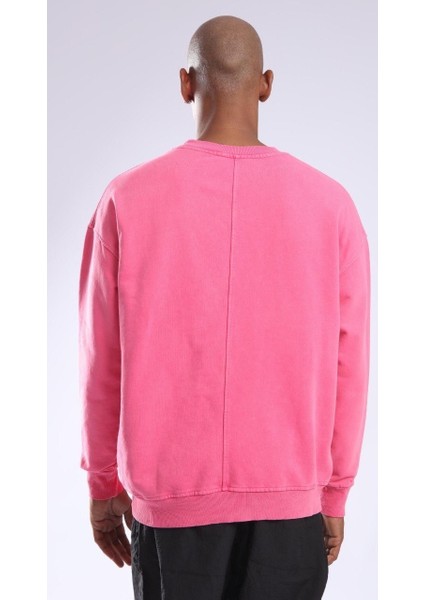 Unisex Yıkamalı Basic Oversize Sweatshirt Pembe K-545