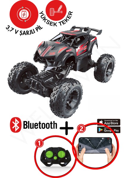 Oyuncak Uzaktan Kumandalı Bluetooth Telefon Kontrollü Jeep Araba Off-Road Drift Şarjlı Rock Crawler