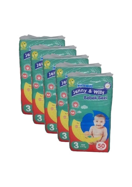 Jenny & Willy Bebek Bezi Midi (3 Numara ) 5 -9 kg 5 Li Paket 250  Adet