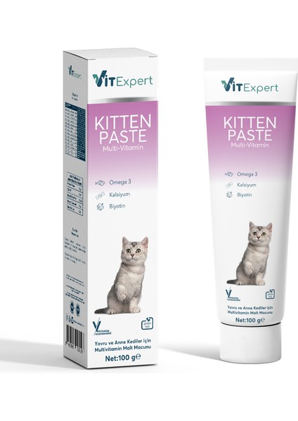 Kitten Paste Yavru Kediler Için Multi Vitamin Kas Gelişimi Destekleyici Malt Macun 100 gr