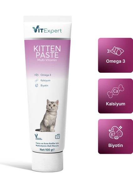 Kitten Paste Yavru Kediler Için Multi Vitamin Kas Gelişimi Destekleyici Malt Macun 100 gr