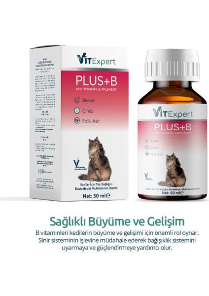 Plus B Tüm Kediler Için Tüy Dökülmesi Önleyici Tüy Sağlığı Destekleyici Multi Vitamin Damla 50 ml