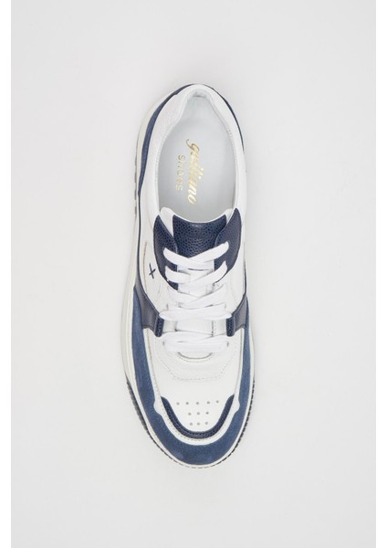 Matera Deri Indigo Mavi Beyaz Soft Eva Hazır Taban Sneaker