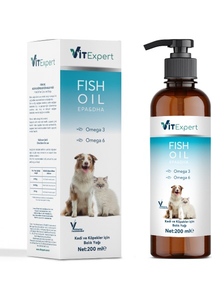 Kedi ve Köpekler Için Premium Fish Oil Omega 3 6 Içerikli Destekleyici Balık Yağı 200 ml