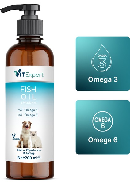 Kedi ve Köpekler Için Premium Fish Oil Omega 3 6 Içerikli Destekleyici Balık Yağı 200 ml