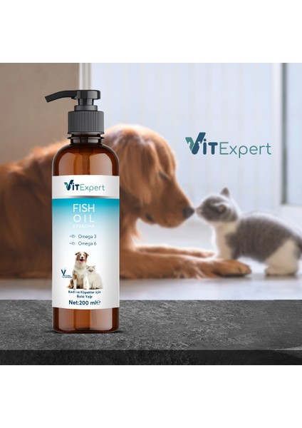 Kedi ve Köpekler Için Premium Fish Oil Omega 3 6 Içerikli Destekleyici Balık Yağı 200 ml