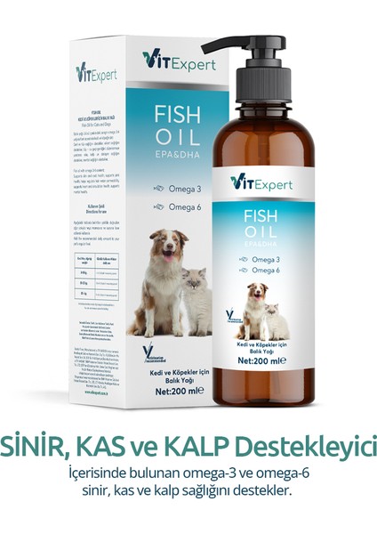 Kedi ve Köpekler Için Premium Fish Oil Omega 3 6 Içerikli Destekleyici Balık Yağı 200 ml