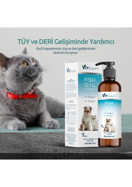 Kedi ve Köpekler Için Premium Fish Oil Omega 3 6 Içerikli Destekleyici Balık Yağı 200 ml