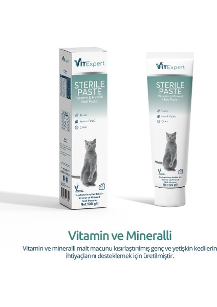 Sterile Paste Kısırlaştırılmış Kediler Için Multi Vitamin ve Mineralli Kısır Kedi Malt Macun 100 gr