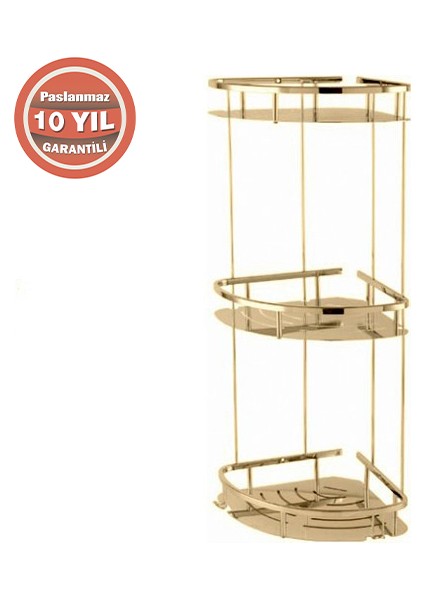 Paslanmaz Pirinç Marin 3'lü 19X19CM Şampuanlık Köşe Süngerlik -Altın Gold