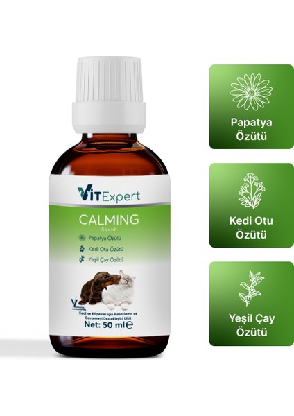 Kedi ve Köpekler Için %100 Doğal Anti Stress Sakinleştirici ve Rahatlatıcı Calming Liquid Damla 50 ml