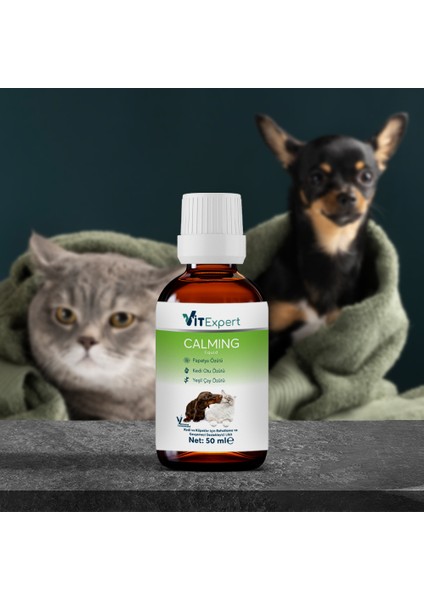 Kedi ve Köpekler Için %100 Doğal Anti Stress Sakinleştirici ve Rahatlatıcı Calming Liquid Damla 50 ml