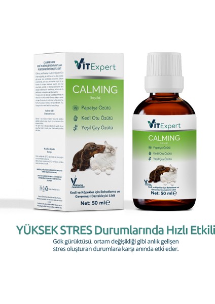 Kedi ve Köpekler Için %100 Doğal Anti Stress Sakinleştirici ve Rahatlatıcı Calming Liquid Damla 50 ml