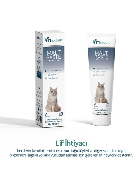 Anti Hairball Malt Paste Tüm Kediler Için Tüy Yumağı Önleyici Sindirime Yardımcı Malt Macun 100 gr