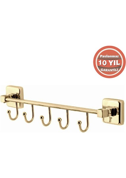 KU10-058.1 Paslanmaz Pirinç Kumru 5'li Askılık Havluluk Banyo Askısı Altın Gold