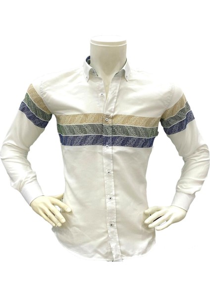 Slim Fit Dar Kesim Pano Desenli Erkek Spor Gömlek