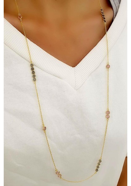 Pembe kuvars ve Labrodorite Taşlı 925ayar Gümüş Üzerine Altın Kaplama Tasarım Doğal Taş Uzun Zincir Kolye fiyatları