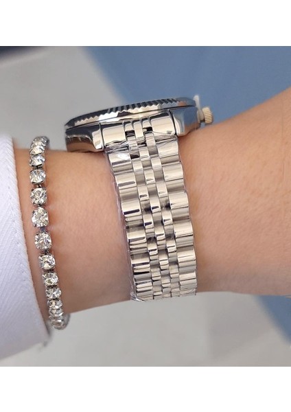 Çelik Bilezik Pembe Kadranlı Takvimli Kadın Kol Saati ve Taşlı Bileklik fiyatları