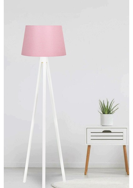 Pembe Konik Lambader 3 Ayaklı Ahşap Abajur Kumaş LY591