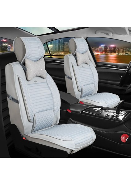Ford Fusion Uyumlu Lüks Deri Oto Koltuk Kılıfı Ön Arka Takım Açık Gri Sc