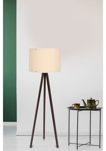 Mdf Tripod Lambader Ahşap Ayaklı Abajur Krem Kahve LY524