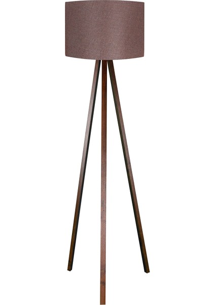 3 Ayaklı Lambader Silindir Kumaş Başlık Mdf Ayak Kahve LY539