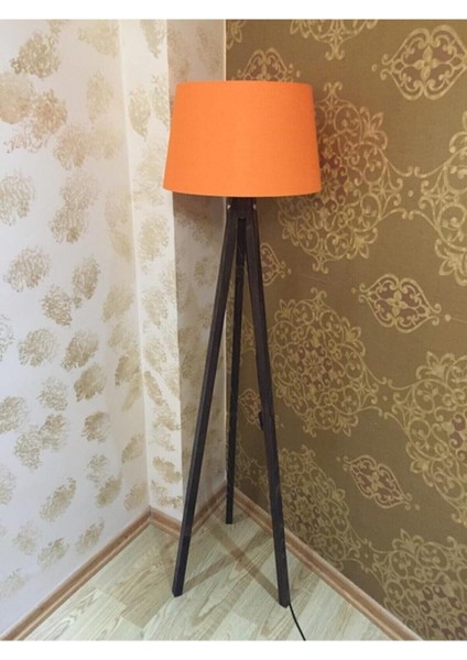 Tripod Ayaklı Lambader Klasik Kumaş Şapka Turuncu Kahve LY618