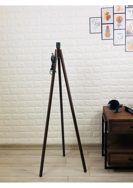 Ahşap Lambader Ayağı Tesisat Dahil Tripod Ayak Kahverengi LY565