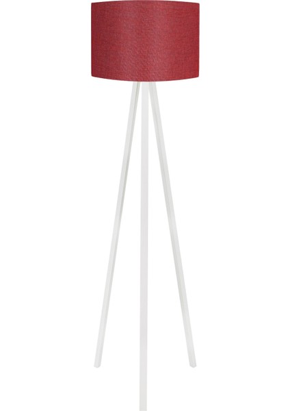 3 Ayaklı Lambader Kumaş Yuvarlak Başlık Mdf Ayak Bordo Beyaz LY560