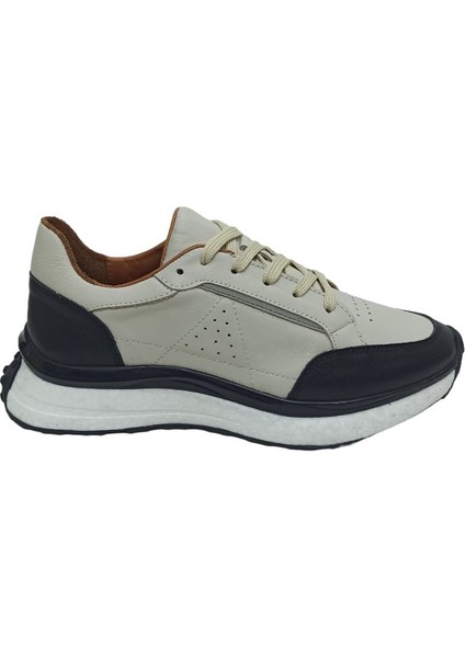 Bej Deri Erkek Sneaker Spor Ayakkabı