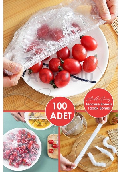 100 Adet Lastikli Pratik Tencere Tabak Bonesi Tazelik Koruyucu Çok Amaçlı Gıda Bonesi Strech Kapak