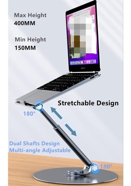 360° Dönerli Metal Ayarlanabilir Katlanır Laptop Tablet Standı Yükseltici Notebook MacBook Tutucu