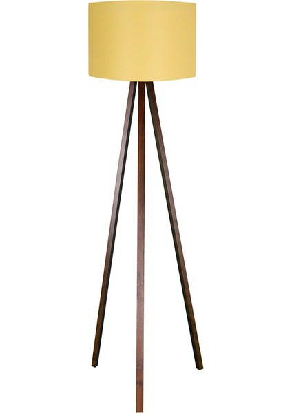 Tripod Abajur 3 Ayaklı Lambader Kumaş Yuvarlak Sarı Kahve LY544