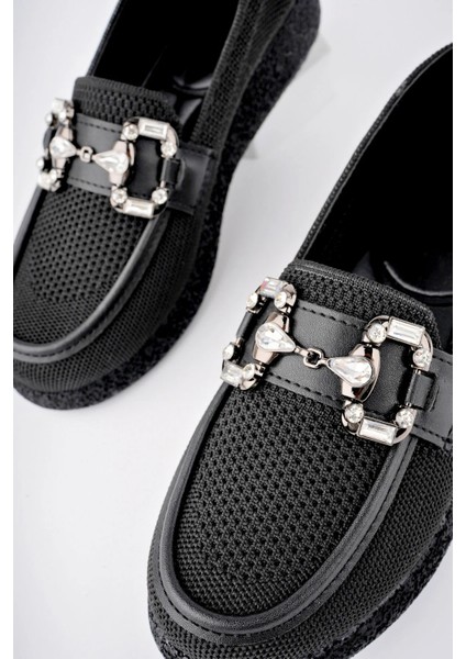 (Shoes) Anatomik Tasarım Taşlı Toka Dokuma Oxford Kadın Ayakkabı Siyah fiyatları