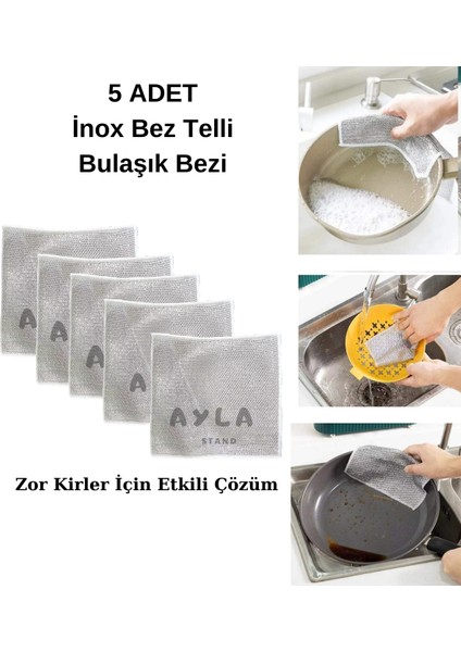 5 Adet Inox Bez Telli Bulaşık Bezi, Zor Kir Bezi, Mutfak Banyo Bezi