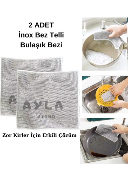 2 Adet Inox Bez Telli Bulaşık Bezi, Zor Kir Bezi, Mutfak Banyo Bezi