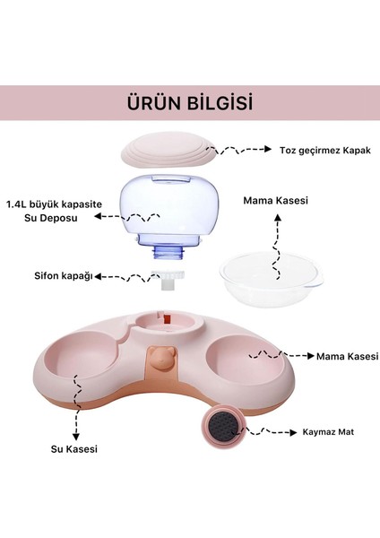 Evcil Hayvan Hazneli Kedi Köpek Mama ve Su Kabı Seti 1.4 lt Su fiyatları