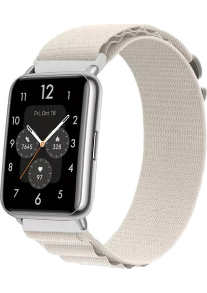 Huawei Watch Fit Uyumlu Alpine Bant Kordon Pim Çevirici Aparatlı Akıllı Pimli Bej