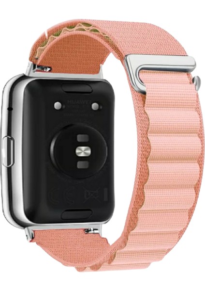 Huawei Watch Fit Uyumlu Alpine Bant Kordon Pim Çevirici Aparatlı Akıllı Pimli Pembe