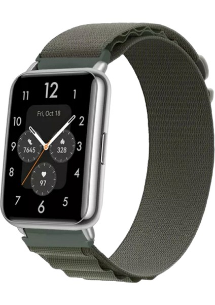 Huawei Watch Fit Uyumlu Alpine Bant Kordon Pim Çevirici Aparatlı Akıllı Pimli Haki