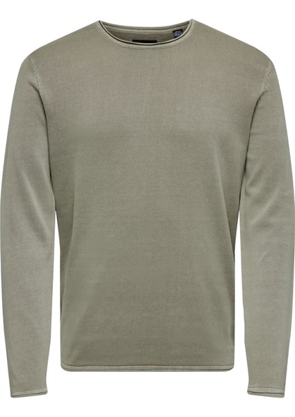 O Yaka Normal Düz Açık Gri Erkek Kazak Onsgarson 12 Wash Crew Knıt Noos